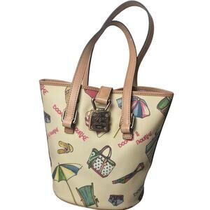 VTG Dooney & Bourke Beach Theme Print Bucket Bag RARE